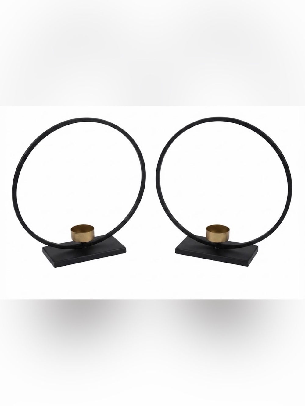 Contemporary Black & Gold Circular Candle Holder Pair